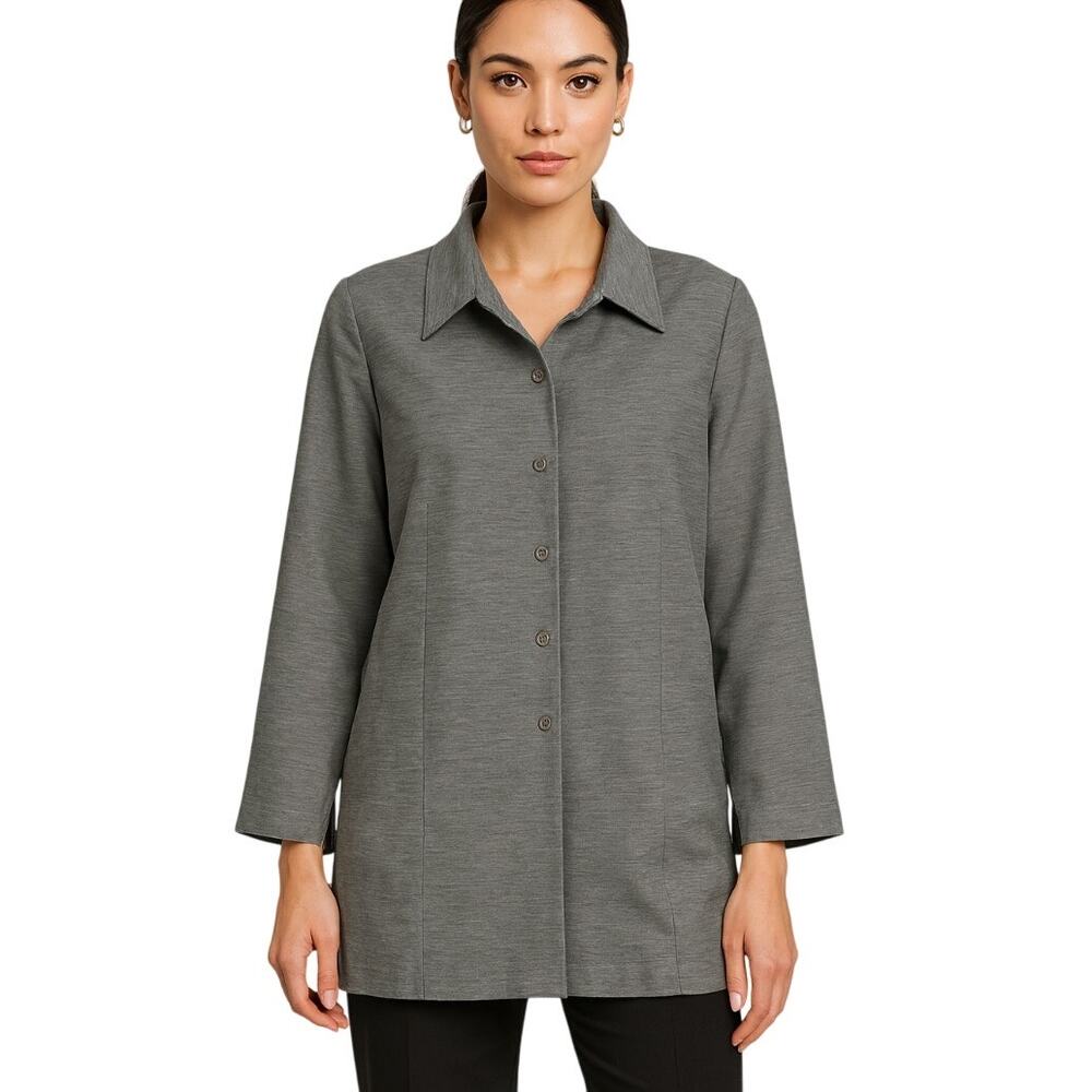 Larry Levine Suit Jacket Women 10 Gray Minimalist Career Longline Blazer Classic